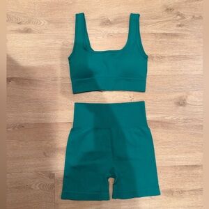 Teal Ribbed bra and bike short Set